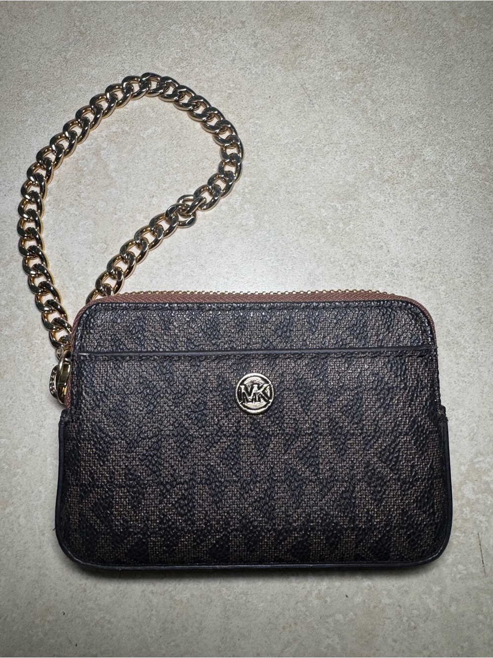 Michael Kors Jet Set Brown MK Logo Chain Wristlet Pre -loved